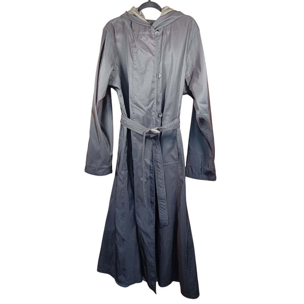 Vintage Nordstrom Reversible Hooded Rain Trench Coat Green Black Large Packable - Picture 5 of 10